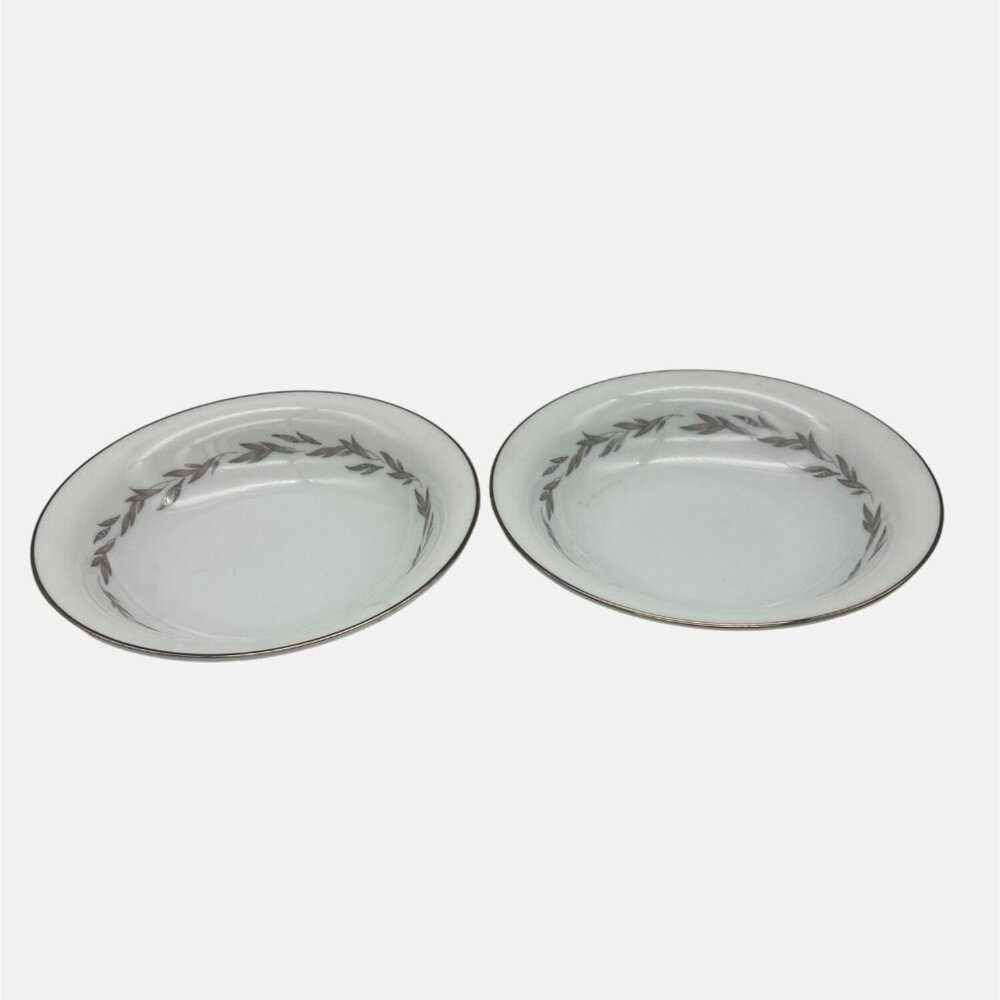 Vintage Noritake Graywood Pair Coupe Cereal Bowls Platinum Trim 6041 Japan 7.25"